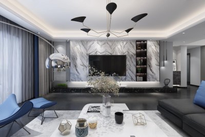 现代客厅电视背景3D模型下载